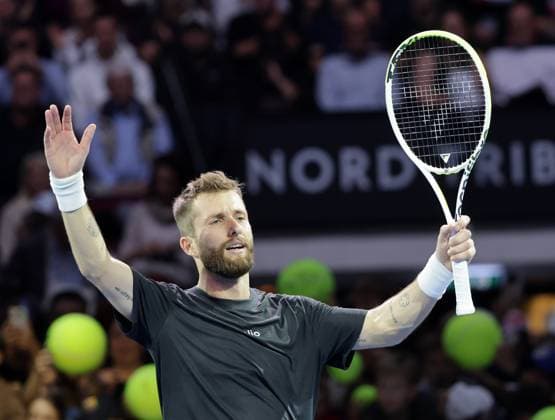 TENNIS - ATP, Tennis Herren Erste Bank Open VIENNA,AUSTRIA,23.OCT.25 - TENNIS - ATP World Tour, Erste Bank Open. Image shows the rejoicing of Corentin Moutet (FRA).  GEPAxpictures xWalterxLuger