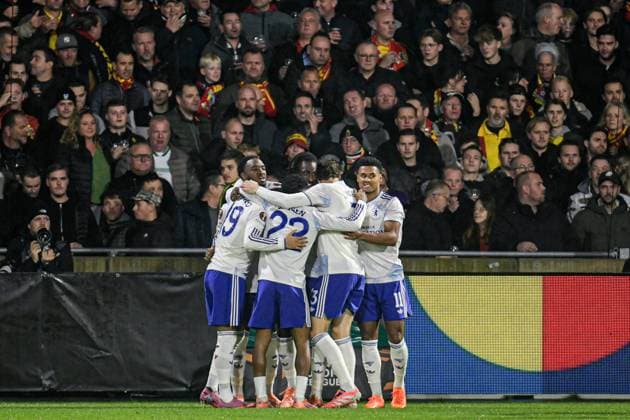 2025-10-23 Go Ahead Eagles v Aston Villa FC - UEFA Europa League 2025 26 League Phase MD3 DEVENTER, NETHERLANDS - OCTOBER 23: Evann Guessand of Aston Villa, players of Aston Villa celebrate the first goal during the UEFA Europa League 2025 26 League Phase MD3 match between Go Ahead Eagles and Aston Villa FC at Adelaarshorst on October 23, 2025 in Deventer, Netherlands. Deventer Adelaarshorst Netherlands Content not available for redistribution in The Netherlands directly or indirectly through any third parties. Copyright: xDennisxBresserx