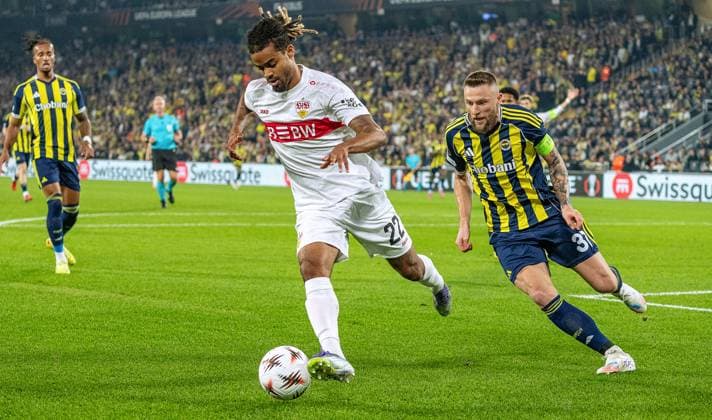 Istanbul , Europa League Fenerbahce Istanbul vs VfB Stuttgart , from left Lorenz Assignon Vfb Milan Skriniar Istanbul