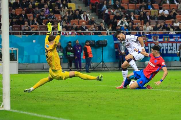 October 23, 2025, UEFA EUROPA LEAGUE, League phase, Matchday 3, FCSB vs Bologna, Bucharest, National Arena Stadium 8 Adrian Sut puts in a tackle and trys to block the ball