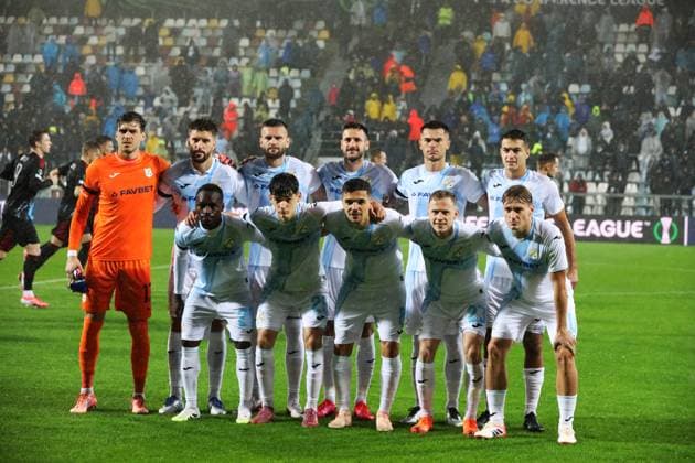 HNK Rijeka v AC Sparta Praha: UEFA Conference League Players of HNK Rijeka line up prior to the UEFA Conference League group phase matchday 2 between HNK Rijeka and AC Sparta Praha at HNK Rijeka Stadium on October 23, 2025. in Rijeka, Croatia.  GoranxKovacic PIXSELL