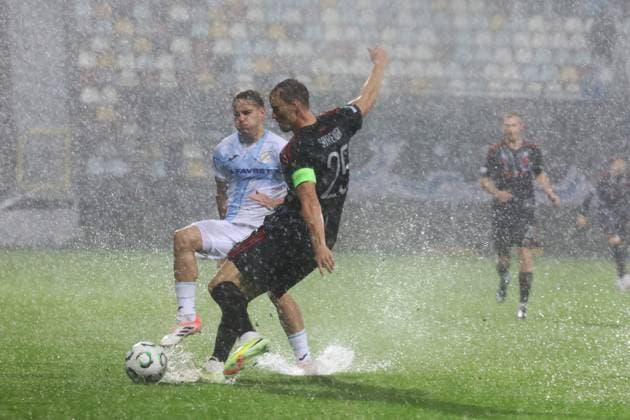 HNK Rijeka v AC Sparta Praha: UEFA Conference League Toni Fruk of HNK Rijeka and Asger Sorensen of SParta Praha competes for the ball during the UEFA Conference League group phase matchday 2 between HNK Rijeka and AC Sparta Praha at HNK Rijeka Stadium on October 23, 2025. in Rijeka, Croatia.  GoranxKovacic PIXSELL