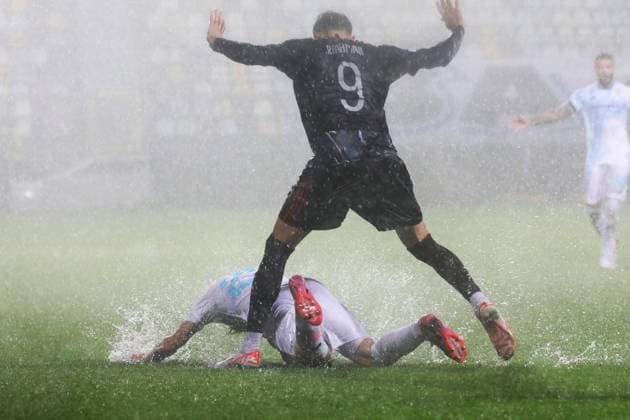 HNK Rijeka v AC Sparta Praha: UEFA Conference League Dominik Thaqi of HNK Rijeka and Albion Rrahmani of Sparta Praha competes for the ball during the UEFA Conference League group phase matchday 2 between HNK Rijeka and AC Sparta Praha at HNK Rijeka Stadium on October 23, 2025. in Rijeka, Croatia.  GoranxKovacic PIXSELL