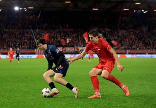 Mikey Moore of Rangers in action against Eivind Helland of Brann Brann v Rangers, UEFA Europa League, Group Stage, Football, Brann Stadion, Bergen, Norway - 23 Oct 2025Bergen Brann Stadion Norway EDITORIAL USE ONLY No use with unauthorised audio, video, data, fixture lists, club league logos or live services. Online in-match use limited to 120 images, no video emulation. No use in betting, games or single club league player publications.  Copyright: xGeorgexTewkesbury Shutterstockx 15567765cj