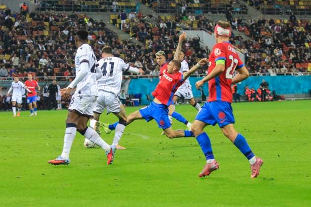October 23, 2025, UEFA EUROPA LEAGUE, League phase, Matchday 3, FCSB vs Bologna, Bucharest, National Arena Stadium 9 Daniel Birligea acrobatic action fall asking for a penalty kick