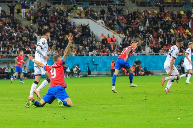 October 23, 2025, UEFA EUROPA LEAGUE, League phase, Matchday 3, FCSB vs Bologna, Bucharest, National Arena Stadium 9 Daniel Birligea asking for a penalty kick
