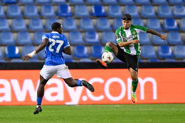 KRC Genk v Real Betis - UEFA Europa League GENK, BELGIUM - OCTOBER 23 : Nkuba Ken defender of KRC Genk and Hernandez Cucho forward of Real Betis during the UEFA Europa League 2025 26 League Phase MD3 match between KRC Genk and Real Betis on October 23, 2025 in Genk, Belgium, 23 10 2025 Genk Belgium  Copyright: xDhax