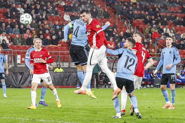 ALKMAAR , 23-10-2025 , AFAS Stadium , season 2025 2026 , UEFA Conference League football , League phase matchday 2 , match between AZ and SK Slovan Bratislava , picture shows AZ player Troy Parrott AZ - Slovan Bratislava  x31654960x Copyright: