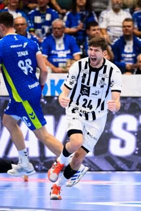 Gummersbach HBL 25 26 VfL Gummersbach THW Kiel Lukas Zerbe THW Kiel Jubel Freude Emotion Gummersbach Schwalbe Arena Germany