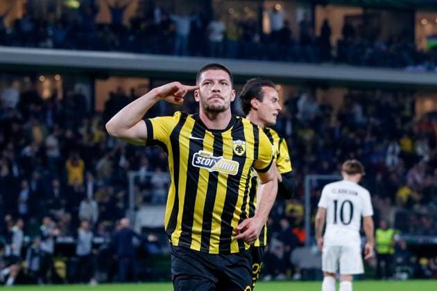 AEK Athens v Aberdeen UEFA Europa Conference League Luka Jovic of AEK Athens celebrates scoring a goal during the UEFA Europa Conference League match at OPAP Arena, Athens UK Newspapers OUT Copyright: xYannisxHalasx FIL-22388-0053