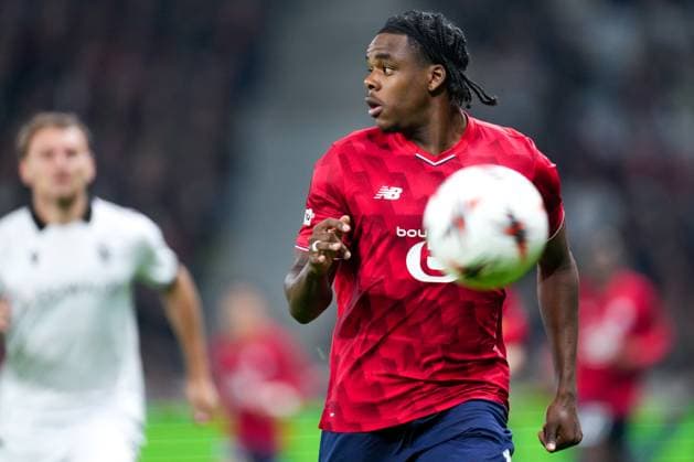 2025-10-23 LOSC Lille v PAOK FC - UEFA Europa League 2025 26 League Phase MD3 LILLE, FRANCE - OCTOBER 23: Nathan Ngoy of Lille OSC in action during the UEFA Europa League 2025 26 League Phase MD3 match between LOSC Lille and PAOK FC at Stade Pierre Mauroy on October 23, 2025 in Lille, France. Lille Stade Pierre Mauroy France Content not available for redistribution in The Netherlands directly or indirectly through any third parties. Copyright: xJorisxVerwijstx