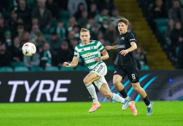 Alistair Johnston of Celtic & Filip Rozga of Sturm Graz Celtic v Sturm Graz, UEFA Europa League, Group Stage, Football, Celtic Park, Glasgow, Scotland, UK - 23 Oct 2025Glasgow Celtic Park United Kingdom EDITORIAL USE ONLY No use with unauthorised audio, video, data, fixture lists, club league logos or live services. Online in-match use limited to 120 images, no video emulation. No use in betting, games or single club league player publications. Copyright: xStuartxWallace Shutterstockx 15567786u