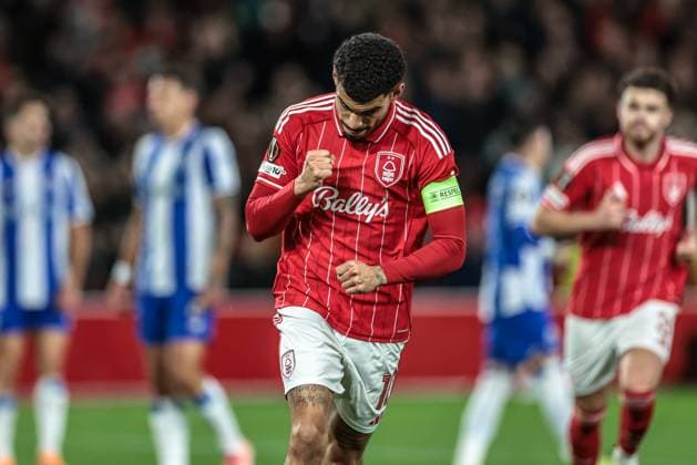 UEFA Europa League Matchday 3 of 8 Nottingham Forest v Porto Morgan Gibbs-White of Nottingham Forest celebrates his goal to make it 1-0 during the UEFA Europa League Matchday 3 of 8 Nottingham Forest vs Porto at City Ground, Nottingham, United Kingdom, 23rd October 2025 (Photo by Mark Cosgrove News Images) Nottingham City Ground Nottinghamshire United Kingdom Copyright: xMarkxCosgrove NewsxImagesx