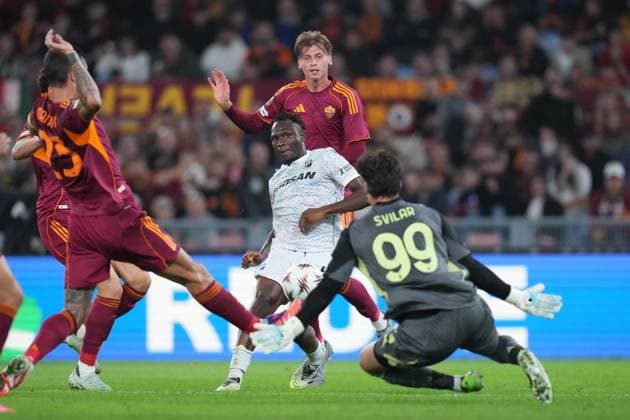 Plzen™s Prince Kwabena Adu gol during the Uefa Europa League soccer match between Roma and Viktoria Plzen at the Olympic Stadium in Rome, Italy - Thursday, October 23, 2025. - Soccer .  Copyright: xAlfredoxFalcone LaPressex