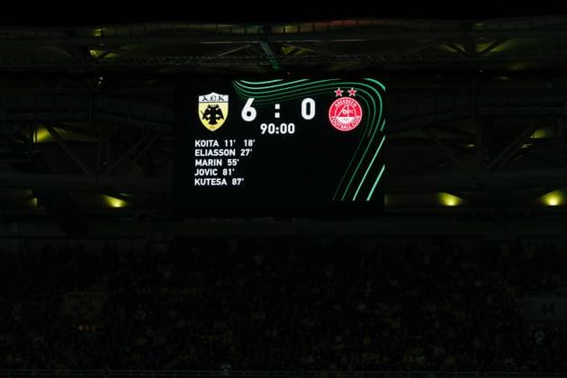 AEK Athens v Aberdeen UEFA Europa Conference League Final score AEK Athens and Aberdeen during the UEFA Europa Conference League match at OPAP Arena, Athens UK Newspapers OUT Copyright: xYannisxHalasx FIL-22388-0065