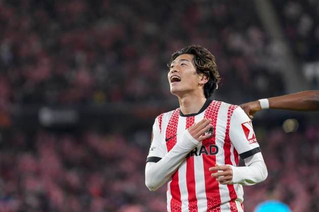Yuito Suzuki SC Freiburg, 14 goal celebration, emotions, shot on goal, finish, goal success, goal, goal , Germany, football, UEFA Europa League, matchday 3, league phase, 2025 2026, SC Freiburg vs FC Utrecht, 23 10 2025, Europa Park Stadion, Freiburg, Germany Freiburg Europa Park Stadion Baden Württemberg Germany Copyright: xArnexAmbergx