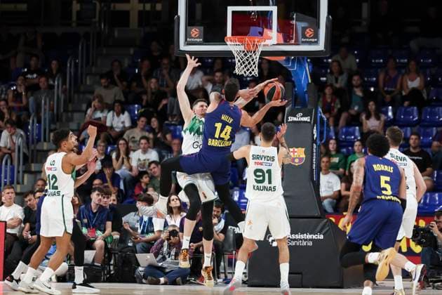 October 23, 2025, Barcelona, Barcelona, Spain: Willy Hernangomez of FC Barcelona, Barca and Laurynas Birutis of Zalgiris Kaunas in action during the Turkish Airlines Euroleague 2025 26 League Phase MD6 match played between FC Barcelona and Zalgiris Kaunas at Palau Blaugrana on October 23, 2025 in Barcelona, Spain. Barcelona Spain - ZUMAa181 20251023_zaa_a181_101 Copyright: xJavierxBorregox