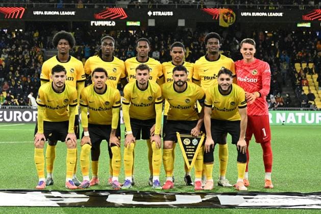 BERN, SWITZERLAND OCTOBER 23 behind row f l t r Joel Monteiro of Young Boys, Tanguy Zoukrou of Young Boys, Edimilson Fernandes of Young Boys, Chris Bedia of Young Boys, Rayan Raveloson of Young Boys, and goalkeeper Marvin Keller of Young Boys Front row f l t r Armin Gigovic of Young Boys, Ryan Andrews of Young Boys, Darian Males of Young Boys, Loris Benito of Young Boys and Jaouen Hadjam of Young Boys during the UEFA Europa League 2025 26 League Phase MD3 match between BSC Young Boys and PFC Ludogorets 1945 at Stadion Wankdorf on October 23, 2025 in Bern, Switzerland Bern Stadion Wankdorf Bern Switzerland Copyright: xJustPictures.ch ManuelxWinterbergerx jp-en-EuSpIm-MWI_4260