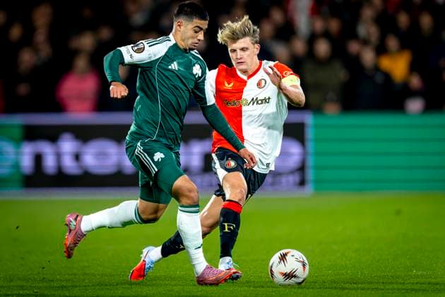 Panathinaikos FC forwarder Anass Zaroury, SC Feyenoord Rotterdam midfielder Sem Steijn during the match SC Feyenoord Rotterdam vs Panathinaikos FC at the Stadium De Kuip for the Europa League - League phase - Matchday 3 season 2025-2026 in ROTTERDAM, Netherlands on 23 oktober 2025, (photo by Marcel van Dorst EYE4images DeFodi Images) Panathinaikos FC forwarder Anass Zaroury, SC Feyenoord Rotterdam midfielder Sem Steijn during the match SC Feyenoord Rotterdam vs Panathinaikos FC at the Stadium De Kuip for the Europa League League phase Matchday 3 season 2025 2026 in ROTTERDAM, Netherlands on 23 oktober 2025, photo by Marcel van Dorst EYE4images DeFodi Images