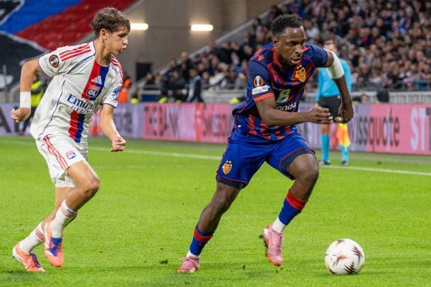 Lyon, France, October 23th 2025 Philip Otele (7 Basel) during the Europa League football match between Olympique Lyon and FC Basel 1893 at OL Stadium in Lyon, France. Pascal von Büren (Pascal von Büren SPP) Copyright: xPascalxvonxBürenx xSPPx spp-en-PaVoBSp-PAVO_Lyon-54