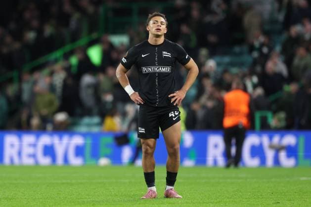 SOCCER - UEFA EL, Celtic vs Sturm GLASGOW,SCOTLAND,23.OCT.25 - SOCCER - UEFA Europa League, Celtic Glasgow vs SK Sturm Graz. Image shows the disappointment of Jacob Hoedl (Sturm).  GEPAxpictures xChrisxBauer