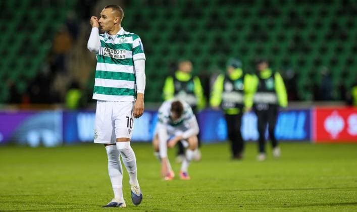 UEFA Europa Conference League Group Phase, Tallaght Stadium, Dublin 23 10 2025 Shamrock Rovers vs NK Celje Rovers Graham Burke dejected after the game Graham Burke dejected after the game 23 10 2025  Copyright: x INPHO RyanxByrnex RB1_6150