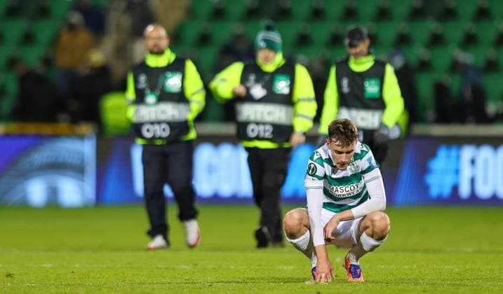 UEFA Europa Conference League Group Phase, Tallaght Stadium, Dublin 23 10 2025 Shamrock Rovers vs NK Celje Rovers Matt Healy dejected after the game Matt Healy dejected after the game 23 10 2025  Copyright: x INPHO RyanxByrnex RB1_6184