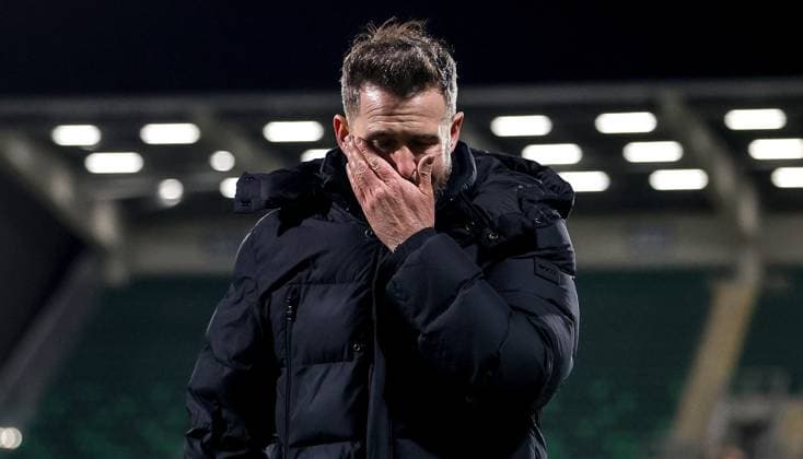 UEFA Europa Conference League Group Phase, Tallaght Stadium, Dublin 23 10 2025 Shamrock Rovers vs NK Celje Rovers manager Stephen Bradley dejected after the game Stephen Bradley dejected after the game 23 10 2025  Copyright: x INPHO RyanxByrnex RB2_2461