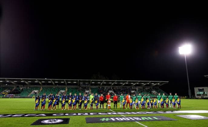 UEFA Europa Conference League Group Phase, Tallaght Stadium, Dublin 23 10 2025 Shamrock Rovers vs NK Celje The teams line up ahead of the game The teams line up ahead of the game 23 10 2025  Copyright: x INPHO RyanxByrnex RB3_1720