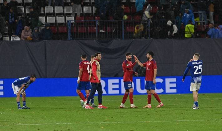 Rakow players after the UEFA Conference League, 2nd round, match SK Sigma Olomouc against Rakow Czestochowa, in Olomouc, Czech Republic, on October 23, 2025. (CTKxPhoto LudekxPerina) CTKPhotoP2025102310598  CTKPhotoP2025102310598