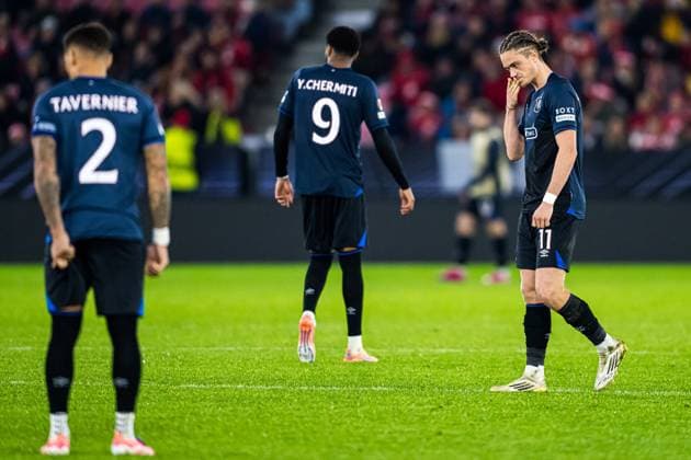 251023 Thelo Aasgaard of Rangers looks dejected during the UEFA Europa League football match between Brann and Rangers on October 23, 2025 in Bergen Photo Marius Simensen BILDBYRAN COP 238 MM0046 bbeng brann depp football fotball fotboll rangers soccer uefa europa league  Copyright: MARIUSxSIMENSEN BB251023ZQ061
