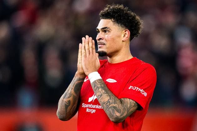 251023 Noah Jean Holm of Brann celebrates after scoring the 3-0 goal during the UEFA Europa League football match between Brann and Rangers on October 23, 2025 in Bergen. Photo: Marius Simensen BILDBYRAN COP 238 MM0046 bbeng brann football fotball fotboll jubel rangers soccer uefa europa league  Copyright: MARIUSxSIMENSEN BB251023ZY048