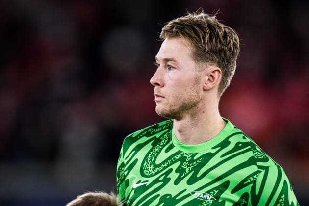 251023 Goalkeeper Mathias Dyngeland of Brann ahead of the UEFA Europa League football match between Brann and Rangers on October 23, 2025 in Bergen Photo Marius Simensen BILDBYRAN COP 238 MM0046 bbeng brann football fotball fotboll rangers soccer uefa europa league  Copyright: MARIUSxSIMENSEN BB251023ZO047