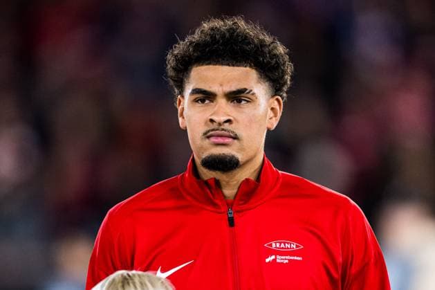 251023 Noah Jean Holm of Brann ahead of the UEFA Europa League football match between Brann and Rangers on October 23, 2025 in Bergen Photo Marius Simensen BILDBYRAN COP 238 MM0046 bbeng brann football fotball fotboll rangers soccer uefa europa league  Copyright: MARIUSxSIMENSEN BB251023ZQ062