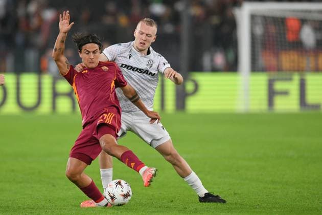 23rd October 2025, Stadio Olimpico, Rome, Italy; UEFA Europa League Football; Roma versus Viktoria Plezen; Paulo Dybala of AS Roma under pressure  AllShotLive