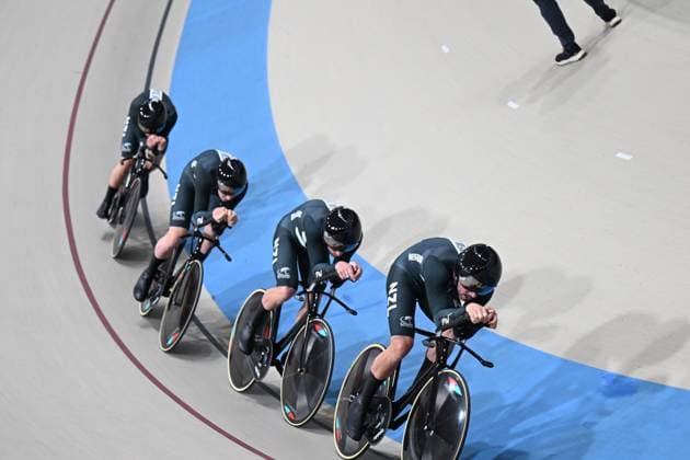 23-10-2025 World Championships Elite Track; Giornata 02; 2025, New Zealand; Sexton, Thomas; Erwood, Marshall; Horbblow, Keegan; Kergozou De La Boessiere, Nicholas; Santiago Del Cile - Velodromo Penalolen; 