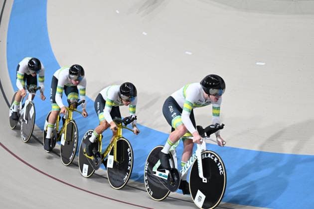 23-10-2025 World Championships Elite Track; Giornata 02; 2025, Australia; Bleddyn, Olver; Agnoletto, Blake; Leahy, Conor; Moriarty, James; Santiago Del Cile - Velodromo Penalolen; 