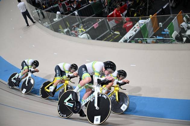 23-10-2025 World Championships Elite Track; Giornata 02; 2025, Australia; Bleddyn, Olver; Agnoletto, Blake; Leahy, Conor; Moriarty, James; Santiago Del Cile - Velodromo Penalolen; 