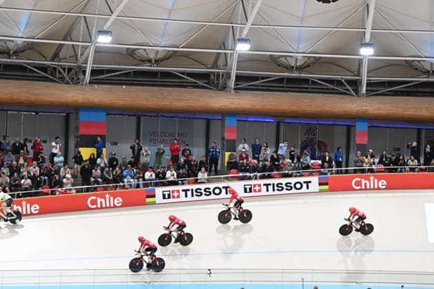 23-10-2025 World Championships Elite Track; Giornata 02; 2025, Danimarca; Hansen, Tobias; Larsen, Niklas; Madsen, Frederik; Pedersen, Rasmus; Santiago Del Cile - Velodromo Penalolen; 