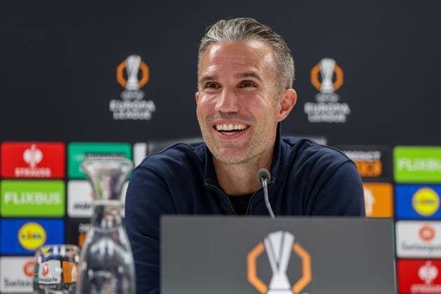 2025-10-23 Feyenoord v Panathinaikos - UEFA Europa League, League phase, MD3 ROTTERDAM, NETHERLANDS - OCTOBER 23: Headcoach Robin van Persie of Feyenoord during the press conference, PK, Pressekonferenz during the UEFA Europa League, League phase, MD3 match between Feyenoord and Panathinaikos at Stadion Feijenoord on October 23, 2025 in Rotterdam, Netherlands. Rotterdam Stadion Feijenoord Netherlands Content not available for redistribution in The Netherlands directly or indirectly through any third parties. Copyright: xHansxvanxderxValkx