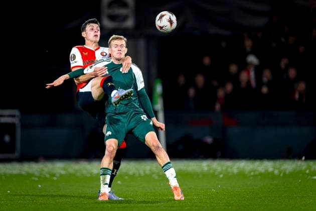 SC Feyenoord Rotterdam defender Anel Ahmedhodzic, Panathinaikos FC forwarder Karol Swiderski during the match SC Feyenoord Rotterdam vs Panathinaikos FC at the Stadium De Kuip for the Europa League - League phase - Matchday 3 season 2025-2026 in ROTTERDAM, Netherlands on 23 oktober 2025, (photo by Marcel van Dorst EYE4images DeFodi Images) SC Feyenoord Rotterdam defender Anel Ahmedhodzic, Panathinaikos FC forwarder Karol Swiderski during the match SC Feyenoord Rotterdam vs Panathinaikos FC at the Stadium De Kuip for the Europa League League phase Matchday 3 season 2025 2026 in ROTTERDAM, Netherlands on 23 oktober 2025, photo by Marcel van Dorst EYE4images DeFodi Images