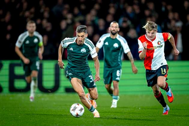 Panathinaikos FC midfielder Filip Duricic, SC Feyenoord Rotterdam midfielder Sem Steijn during the match SC Feyenoord Rotterdam vs Panathinaikos FC at the Stadium De Kuip for the Europa League - League phase - Matchday 3 season 2025-2026 in ROTTERDAM, Netherlands on 23 oktober 2025, (photo by Marcel van Dorst EYE4images DeFodi Images) Panathinaikos FC midfielder Filip Duricic, SC Feyenoord Rotterdam midfielder Sem Steijn during the match SC Feyenoord Rotterdam vs Panathinaikos FC at the Stadium De Kuip for the Europa League League phase Matchday 3 season 2025 2026 in ROTTERDAM, Netherlands on 23 oktober 2025, photo by Marcel van Dorst EYE4images DeFodi Images