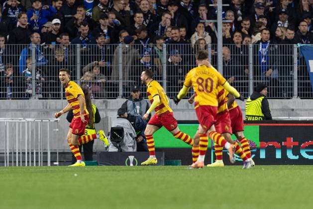2025.10.23 Strasbourg Liga Konferencji UEFA kolejka 2 sezon 2025 2026 Racing Strasbourg - Jagiellonia Bialystok Nz Dusan Stojinovic gol bramka Foto Sathire KELPA ArenaAkcji 2025.10.23 Strasbourg football UEFA Conference League round 2 season 2025 2026 match Racing Strasbourg - Jagiellonia Bialystok Credit: Sathire KELPA ArenaAkcji NEWSPIX.PL --- newspix.pl 