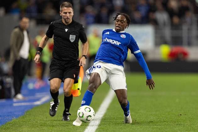 2025.10.23 Strasbourg Liga Konferencji UEFA kolejka 2 sezon 2025 2026 Racing Strasbourg - Jagiellonia Bialystok Nz Martial Godo Foto Sathire KELPA ArenaAkcji 2025.10.23 Strasbourg football UEFA Conference League round 2 season 2025 2026 match Racing Strasbourg - Jagiellonia Bialystok Credit: Sathire KELPA ArenaAkcji NEWSPIX.PL --- newspix.pl 