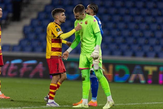 2025.10.23 Strasbourg Liga Konferencji UEFA kolejka 2 sezon 2025 2026 Racing Strasbourg - Jagiellonia Bialystok Nz Alex Pozo Milosz Piekutowski Foto Sathire KELPA ArenaAkcji 2025.10.23 Strasbourg football UEFA Conference League round 2 season 2025 2026 match Racing Strasbourg - Jagiellonia Bialystok Credit: Sathire KELPA ArenaAkcji NEWSPIX.PL --- newspix.pl 