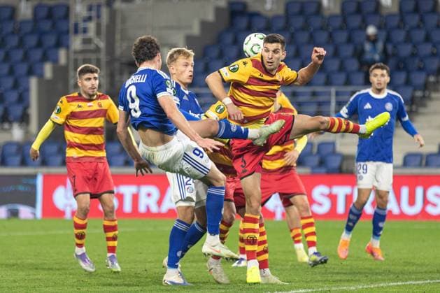 2025.10.23 Strasbourg Liga Konferencji UEFA kolejka 2 sezon 2025 2026 Racing Strasbourg - Jagiellonia Bialystok NzDusan Stojinovic Joaquin Panichelli Foto Sathire KELPA ArenaAkcji 2025.10.23 Strasbourg football UEFA Conference League round 2 season 2025 2026 match Racing Strasbourg - Jagiellonia Bialystok Credit: Sathire KELPA ArenaAkcji NEWSPIX.PL --- newspix.pl 