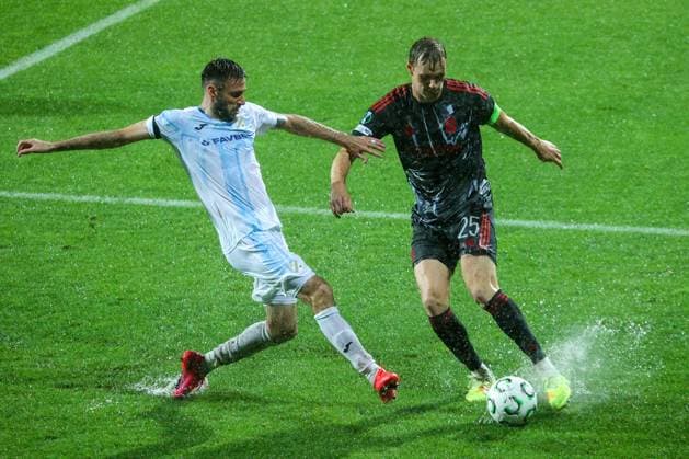 HNK Rijeka v AC Sparta Praha: UEFA Conference League Duje Cop of HNK Rijeka and Asger Sorensen of Sparta Praha competes for the ball during the UEFA Conference League group phase matchday 2 between HNK Rijeka and AC Sparta Praha at HNK Rijeka Stadium on October 23, 2025. in Rijeka, Croatia.  NelxPavletic PIXSELL