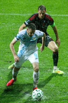 HNK Rijeka v AC Sparta Praha: UEFA Conference League Duje Cop of HNK Rijeka and Asger Sorensen of Sparta Praha competes for the ball during the UEFA Conference League group phase matchday 2 between HNK Rijeka and AC Sparta Praha at HNK Rijeka Stadium on October 23, 2025. in Rijeka, Croatia.  NelxPavletic PIXSELL