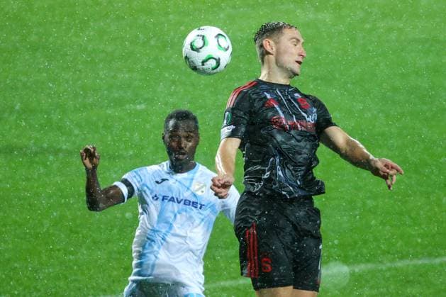 HNK Rijeka v AC Sparta Praha: UEFA Conference League Merveil Ndockyt of HNK Rijeka and Jan Kuchta of Sparta Praha copetes for the ball during the UEFA Conference League group phase matchday 2 between HNK Rijeka and AC Sparta Praha at HNK Rijeka Stadium on October 23, 2025. in Rijeka, Croatia.  NelxPavletic PIXSELL