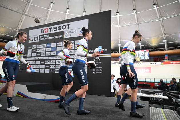 23-10-2025 World Championships Elite Women Track; Giornata 02; 2025, Italia; Guazzini, Vittoria; Fidanza, Martina; Alzini, Martina; Venturelli, Federica; Consonni, Chiara; Santiago Del Cile - Velodromo Penalolen; 